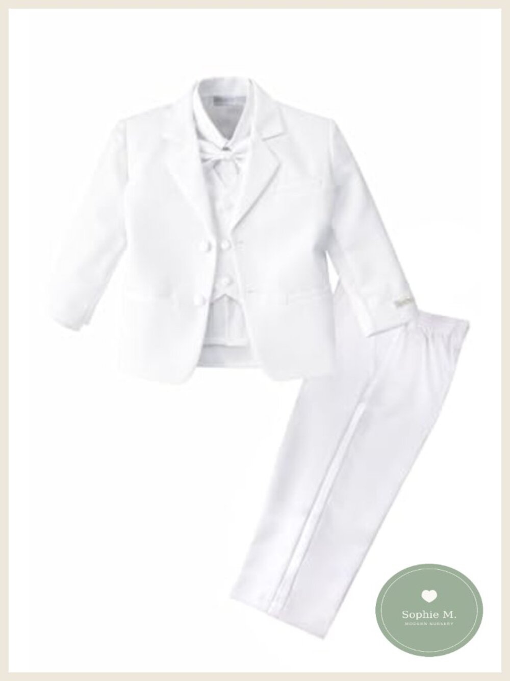 Baby Toddler Boys Classic Tuxedo Suit Set White, 100% Polyester